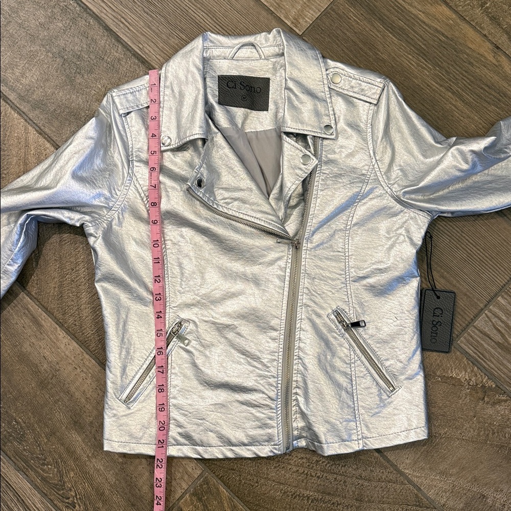 Ci Sono Silver Metallic Moto Jacket ✨ NWT Vegan Leather Biker (M) - Picture 12 of 13